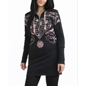 Cardboard Robot Hoodie Dress Black Graphic Full Zip S